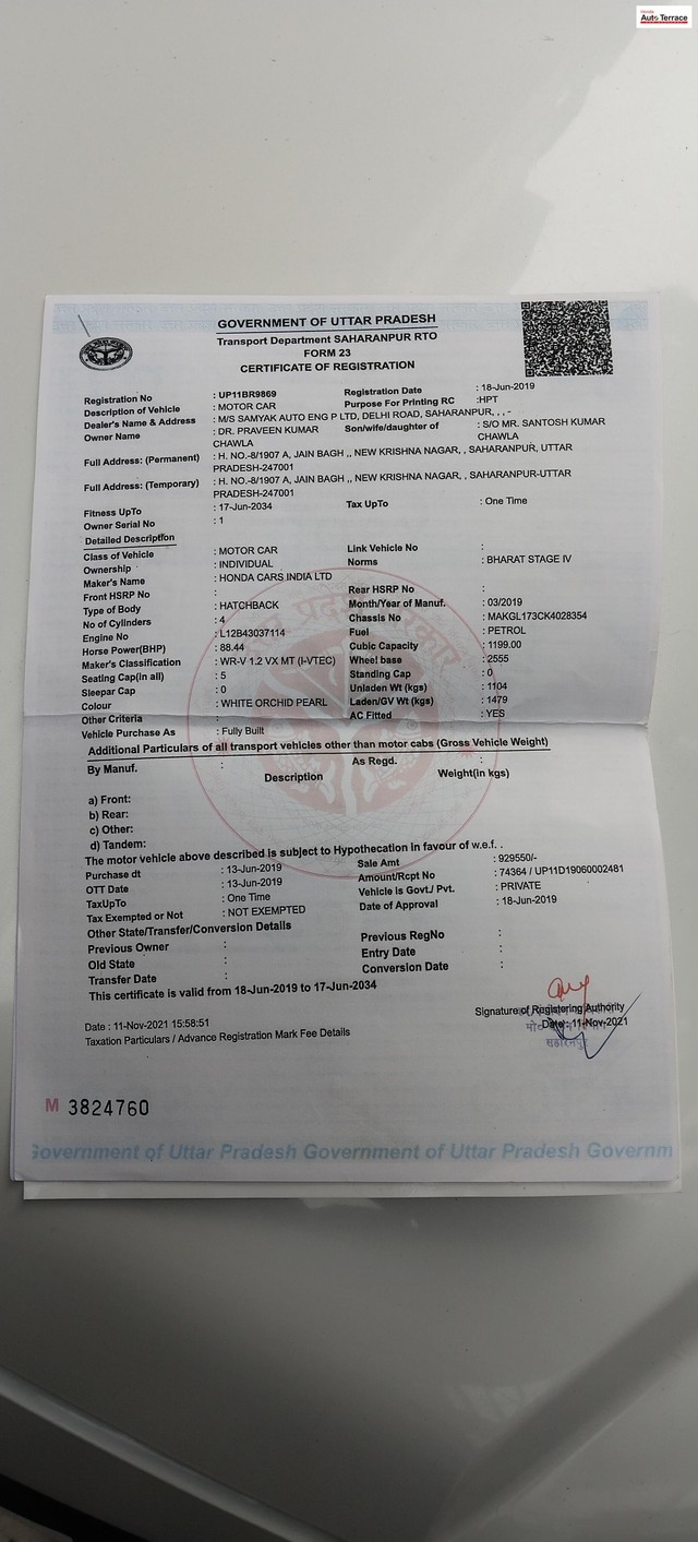 Second-hand 2019 Honda WR-V i-VTEC VX for sale in Saharanpur (UP)-3