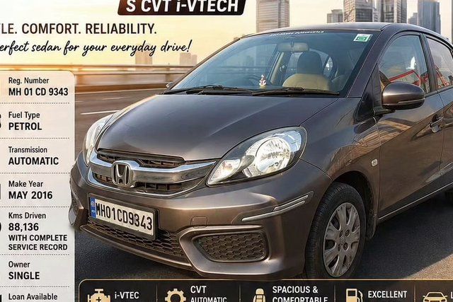 Honda Amaze S CVT i-VTEC Second-hand 2016 Honda Amaze S CVT i-VTEC for sale in Mumbai