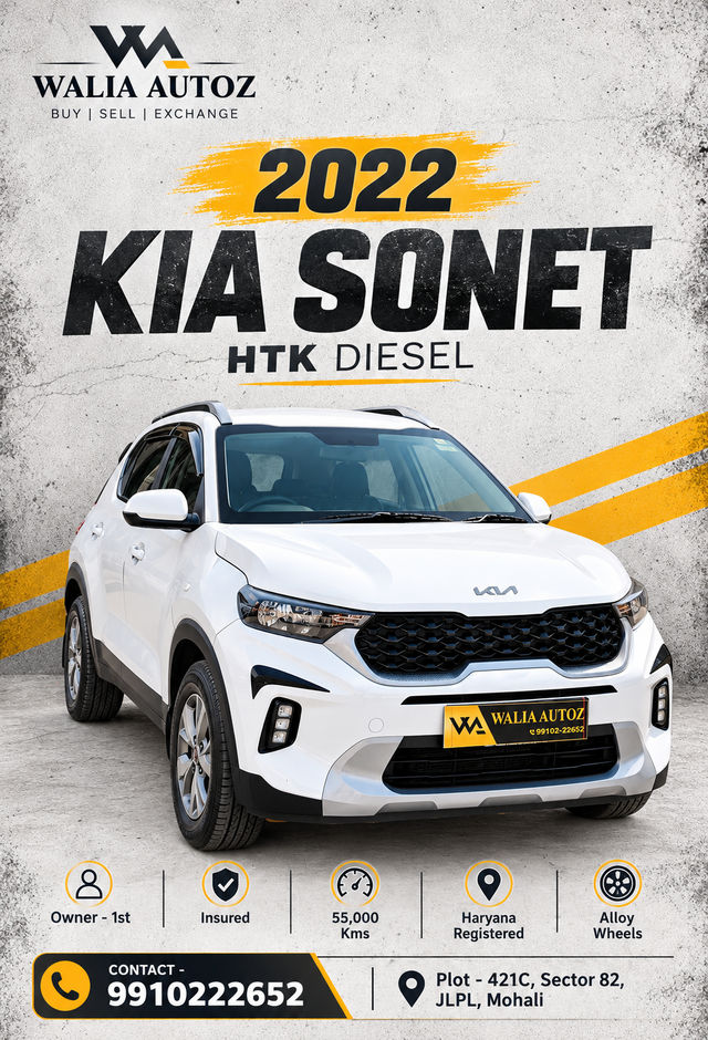 Kia Sonet HTK Diesel BSVI Second-hand 2022 Kia Sonet HTK Diesel BSVI for sale in Chandigarh