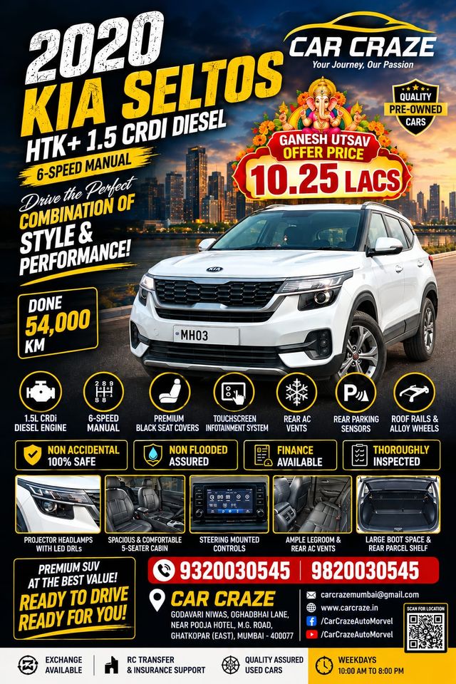 Kia Seltos एचटीके प्लस D Second-hand 2020 Kia Seltos एचटीके प्लस D for sale in Mumbai