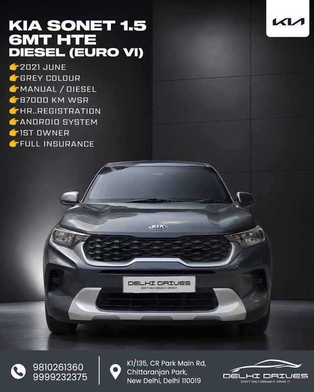Kia Sonet HTE Diesel BSVI Second-hand 2021 Kia Sonet HTE Diesel BSVI for sale in New Delhi