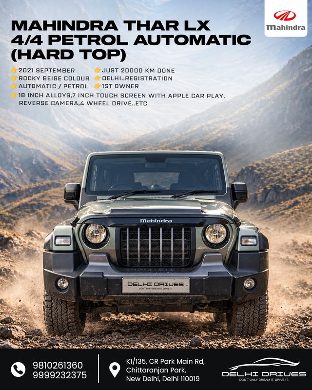 Mahindra Thar LX 4WD Hard Top AT BSVI Second-hand 2021 Mahindra Thar LX 4WD Hard Top AT BSVI for sale in New Delhi
