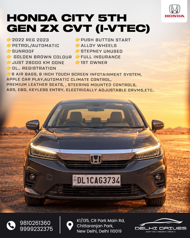 Honda City ZX CVT Second-hand 2022 Honda City ZX CVT for sale in New Delhi